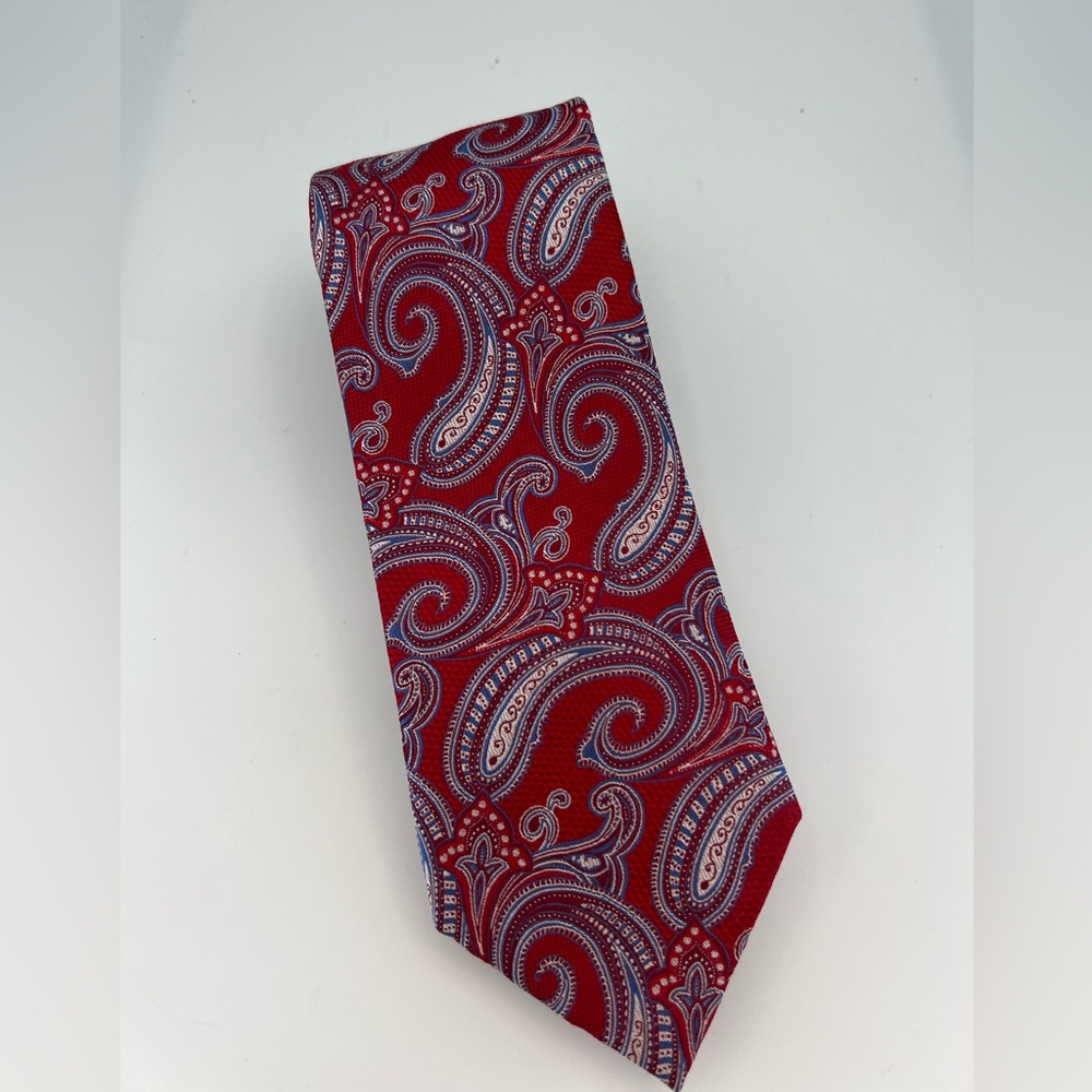 C.S. Toggery 100% Silk Neck Tie Paisley Red Blue Classic Traditional Wedding